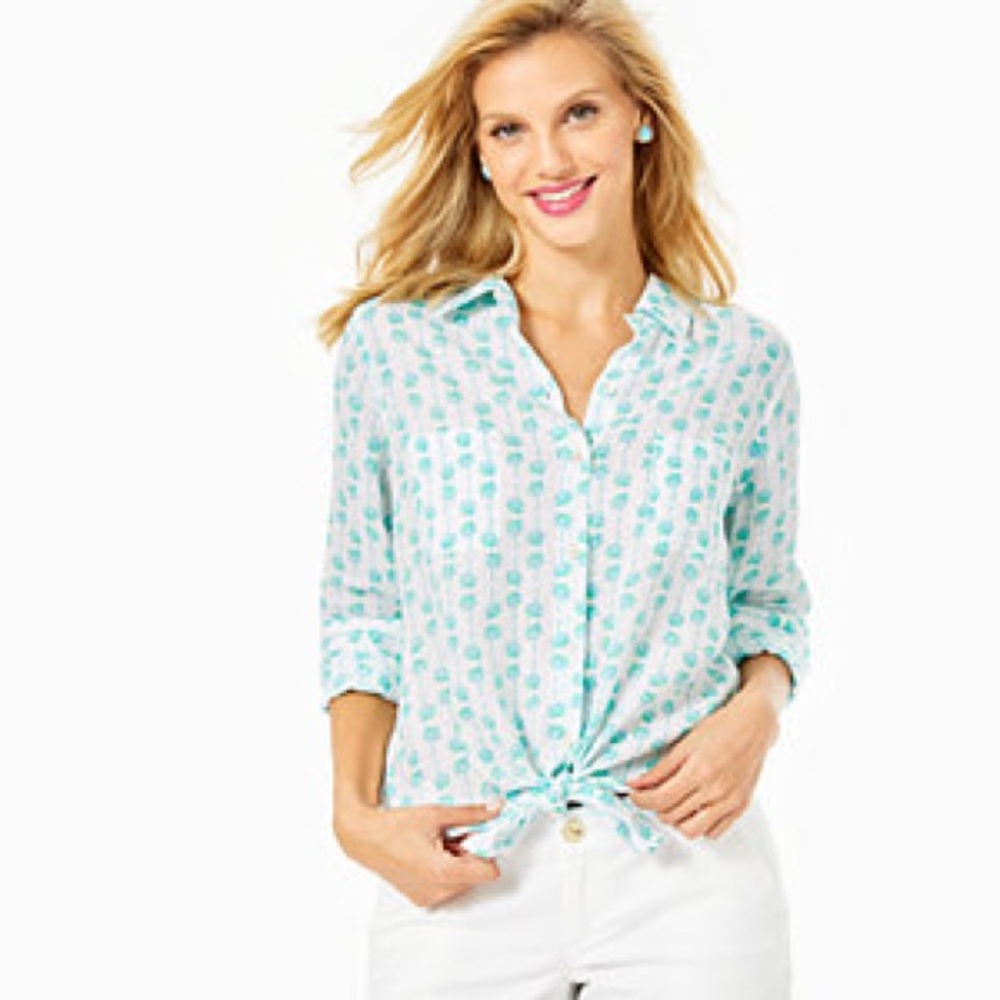 Lilly Pulitzer NWT Sea View button down Palms 🌴